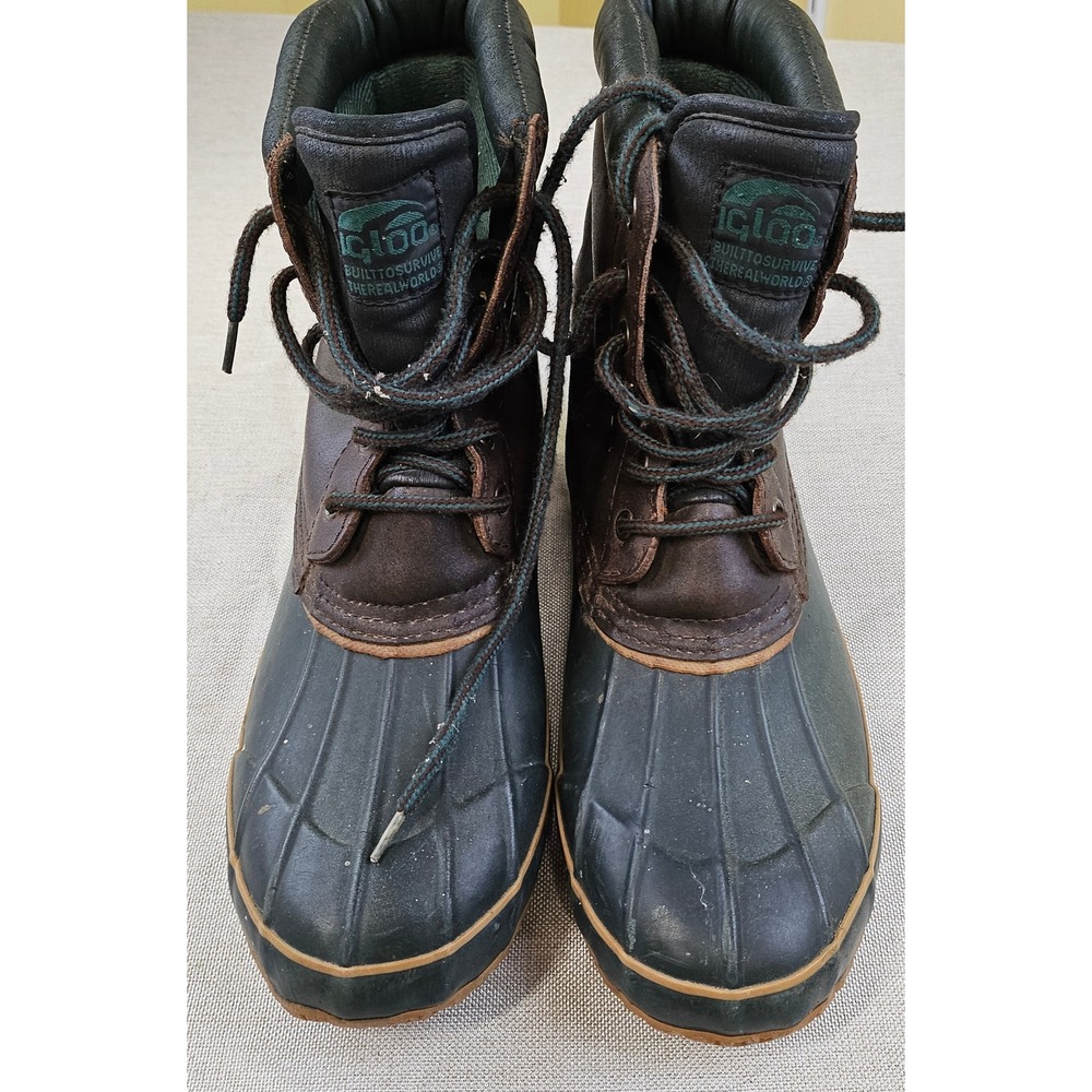 Igloo Duck Boots Mens 10 Brown‎ Green Leather Insulated Thermolite Steel Shank